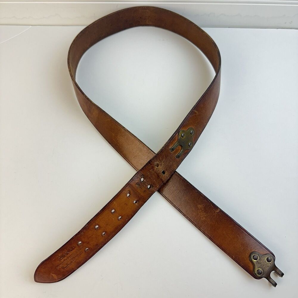 Bianchi Handmade L.L. Bean Brass Brown Leather Rifle Sling Belt Size 38 Vintage